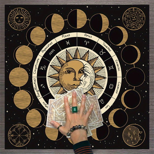 Nappe Tarot Lune et Soleil Noir avec Signes du Zodiaque
