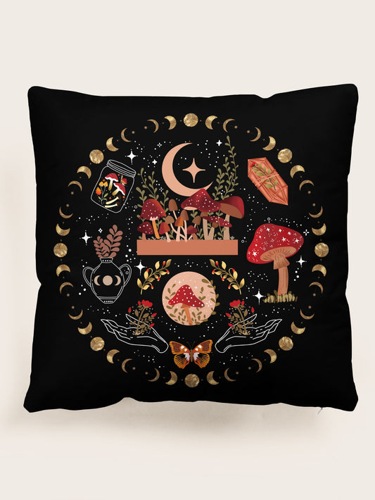 Housse de coussin à imprimé champignon